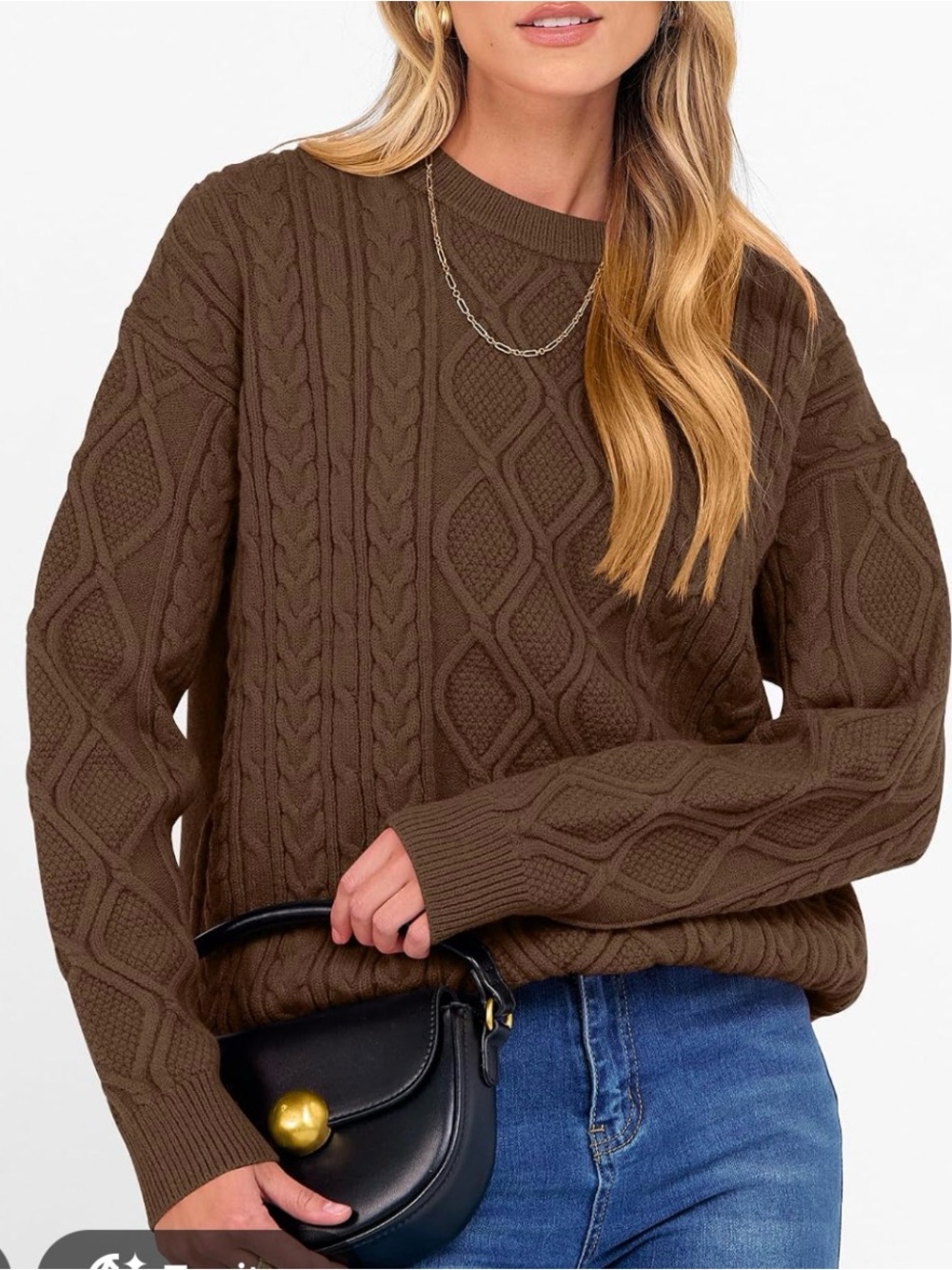 Cozy Cable Knit Crewneck Sweater in Brown